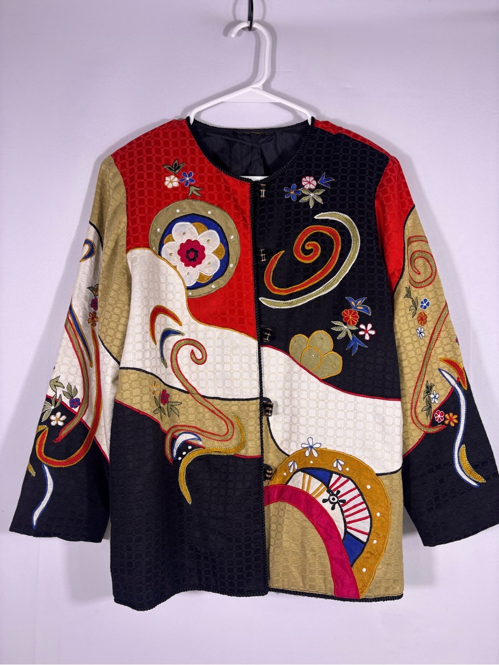 Vintage Art to Wear Embroidered Statement Jacket Floral Patchwork Approx L